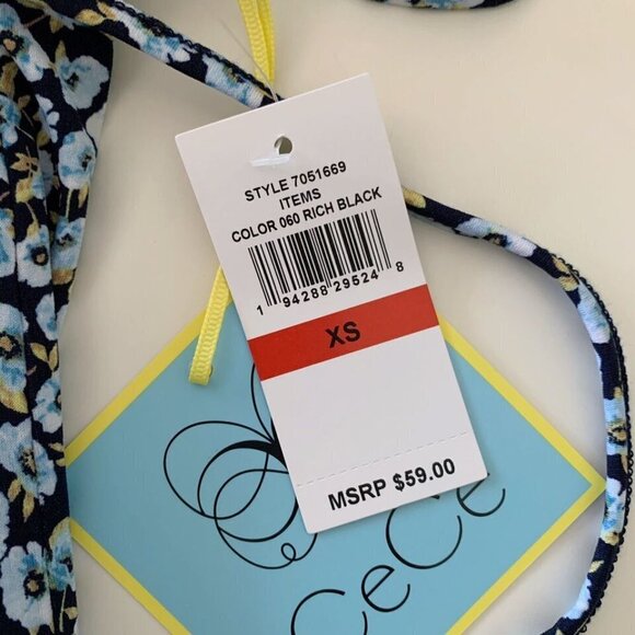 CeCe Floral Frill Puff Sleeve Blouse XS NEW NWT Blue - Picture 7 of 9